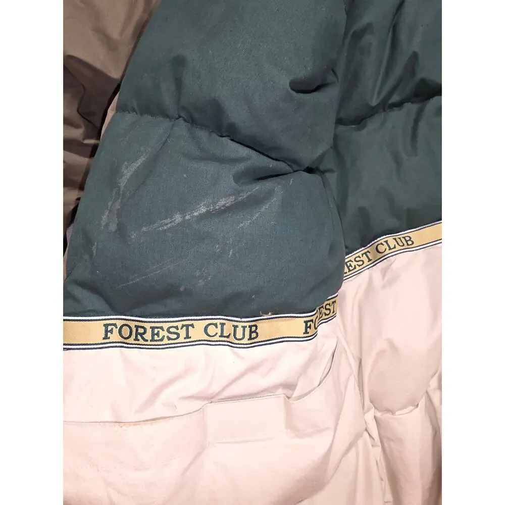 Mens Down Feather Parka Jacket Hooded Pockets Gorpcore Heavy Green Large